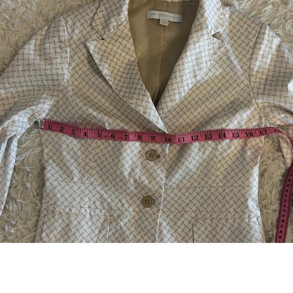 New York & Company Women's Size 6 Stretch White and Beige Printed Blazer #0410 - Picture 12 of 13